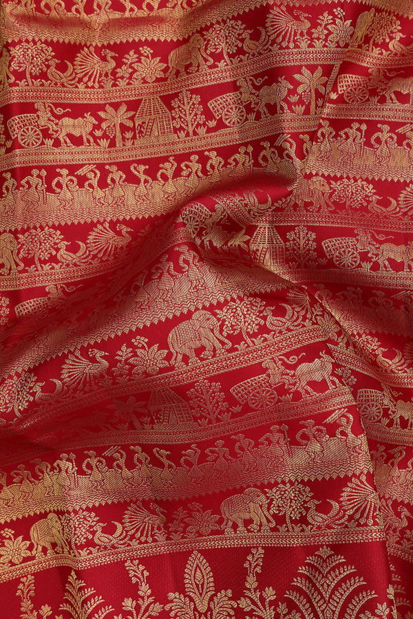 Kanchipuram Silk Saree In Crimson Red With Brocade Design