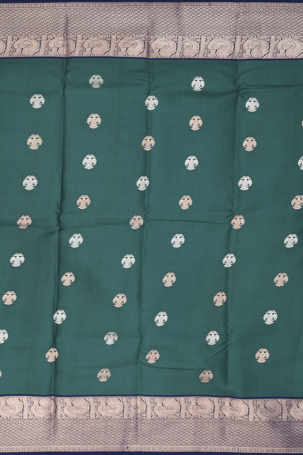 Kanchipuram Silk Saree In Green With Iruthalai Pakshi Buttas
