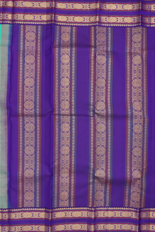 Kanchipuram Silk Saree In Green With Peacock Buttas