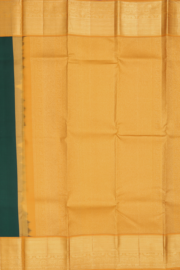 Kanchipuram Silk Saree In Forest Green With Peacock Buttas