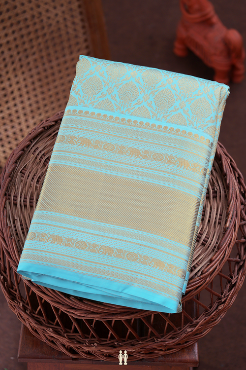 Kanchipuram Silk Saree In Light Blue With Brocade Design