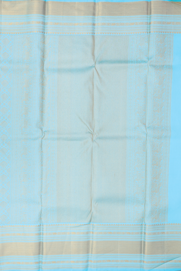 Kanchipuram Silk Saree In Light Blue With Brocade Design