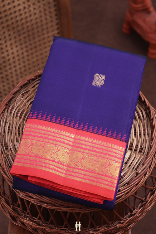 Kanchipuram Silk Saree Royal Blue With Peacock Chakram Buttas