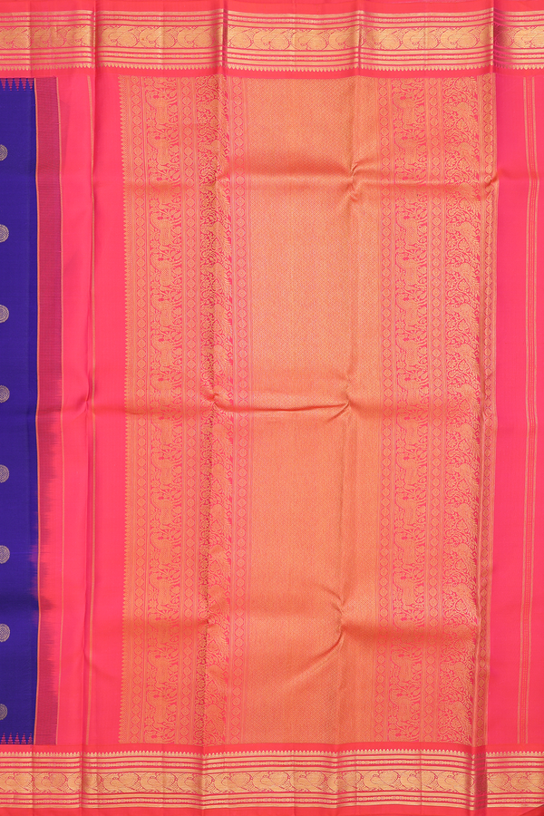 Kanchipuram Silk Saree Royal Blue With Peacock Chakram Buttas