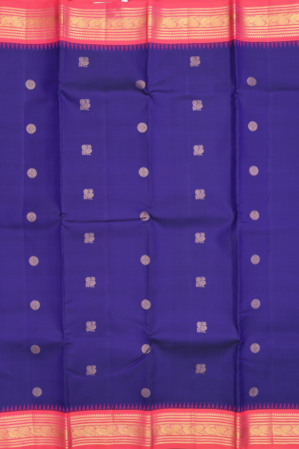 Kanchipuram Silk Saree Royal Blue With Peacock Chakram Buttas