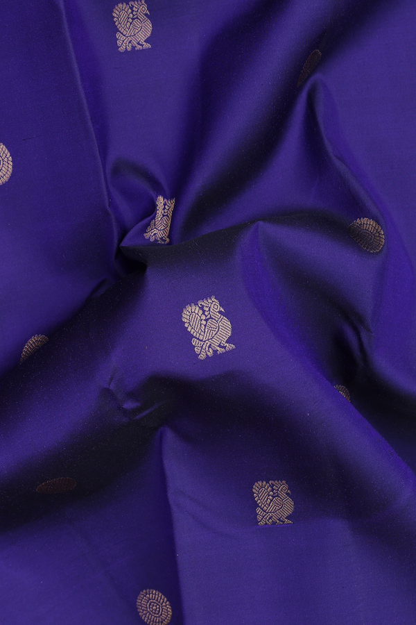 Kanchipuram Silk Saree Royal Blue With Peacock Chakram Buttas