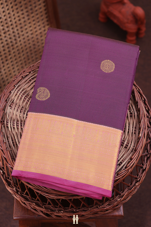 Kanchipuram Silk Saree In Purple Along Stripes With Buttas