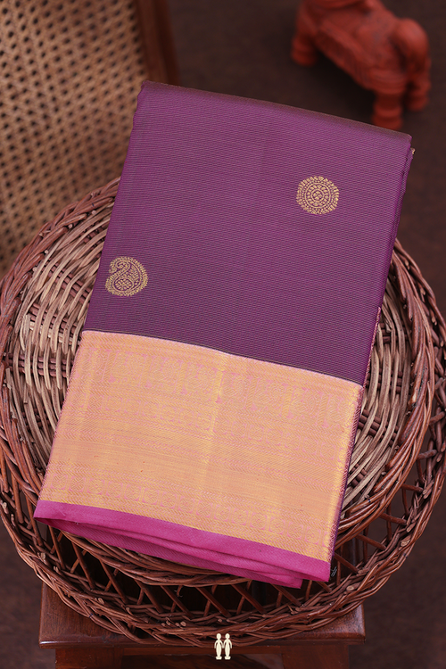 Kanchipuram Silk Saree In Purple Along Stripes With Buttas