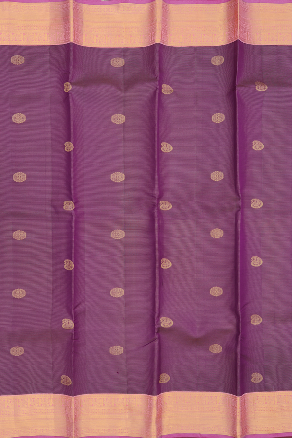 Kanchipuram Silk Saree In Purple Along Stripes With Buttas