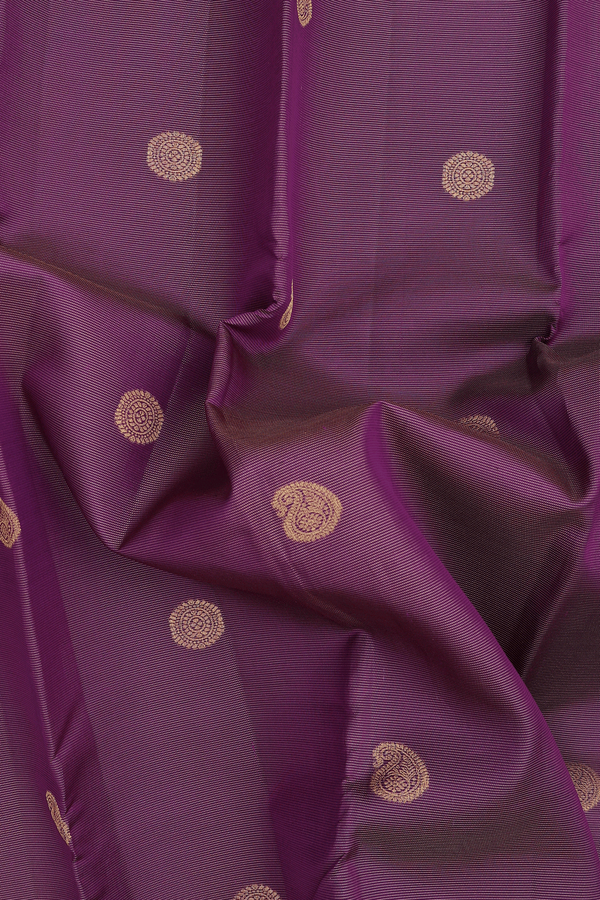 Kanchipuram Silk Saree In Purple Along Stripes With Buttas