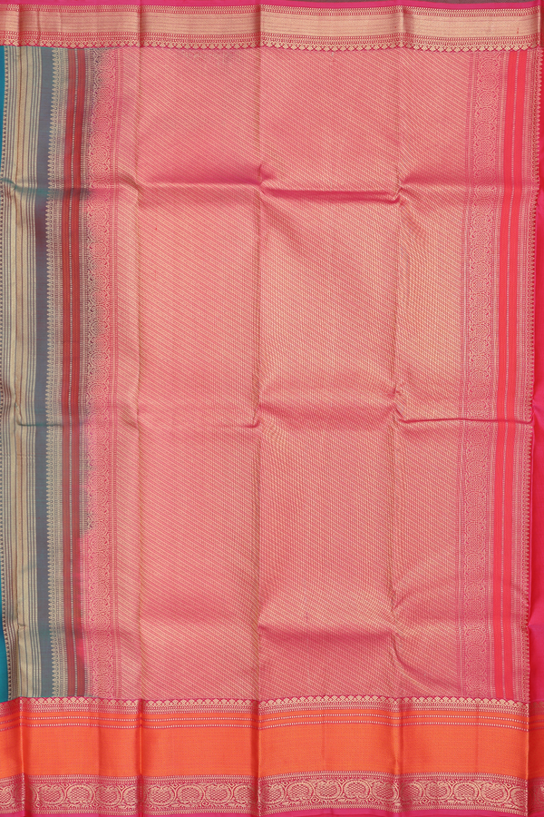 Kanchipuram Silk Saree In Teal Blue With Floral Buttas