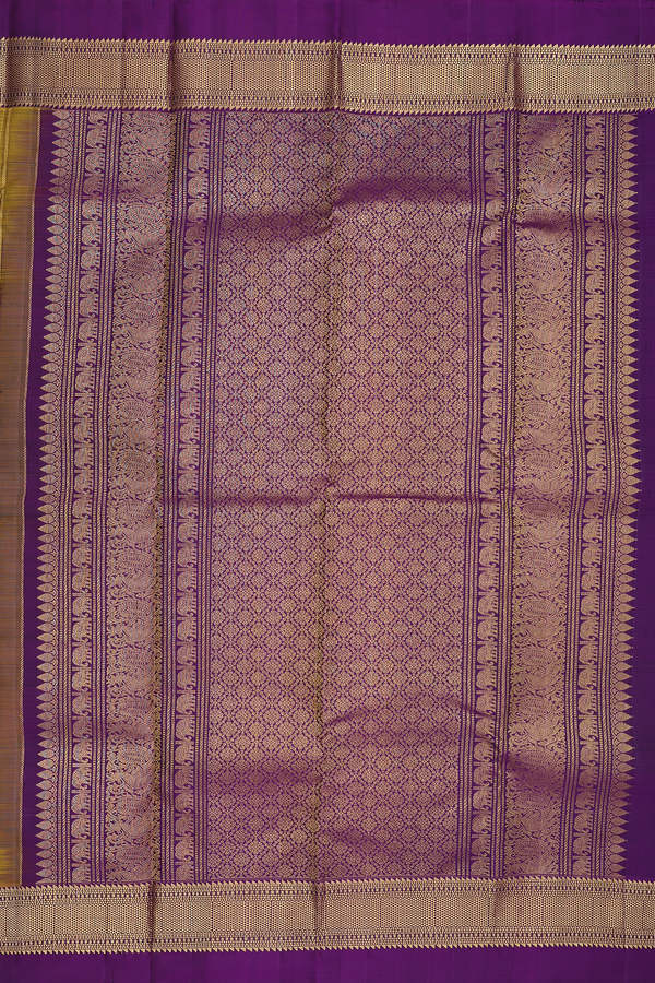Kanchipuram Silk Saree In Brownish Yellow With Checks Design