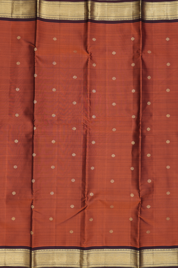 Kanchipuram Silk Saree In Rust Orange With Floral Buttas