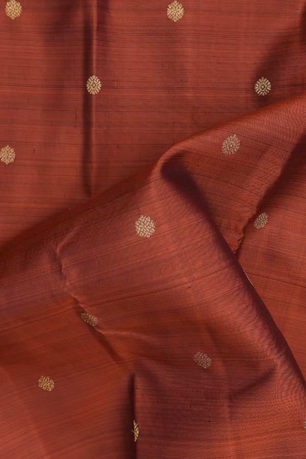 Kanchipuram Silk Saree In Rust Orange With Floral Buttas