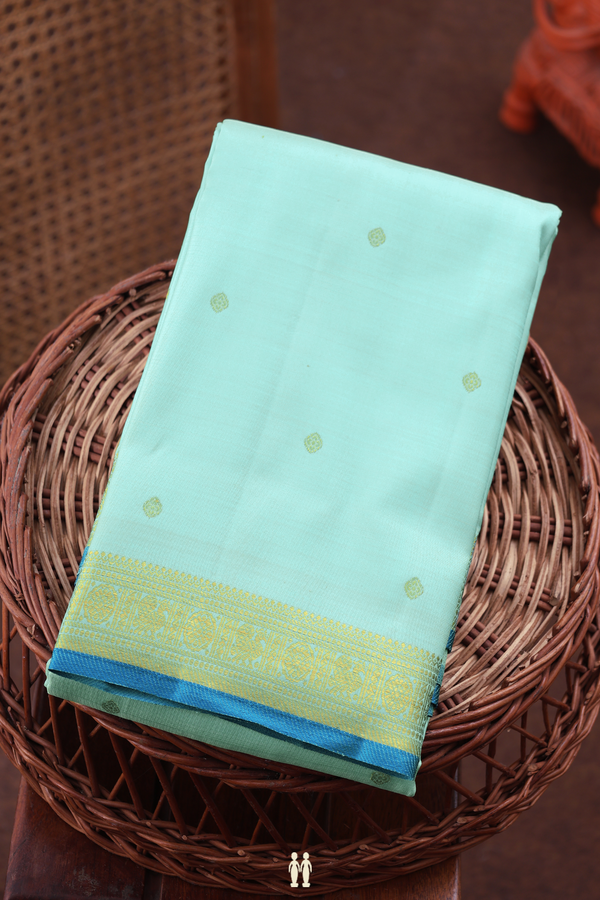 Kanchipuram Silk Saree In Pastel Blue With Zari Buttis