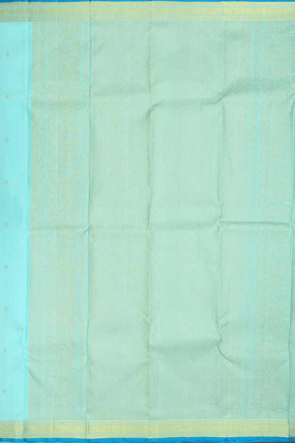 Kanchipuram Silk Saree In Pastel Blue With Zari Buttis