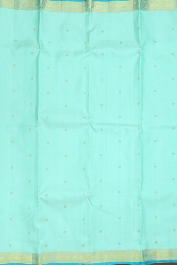 Kanchipuram Silk Saree In Pastel Blue With Zari Buttis