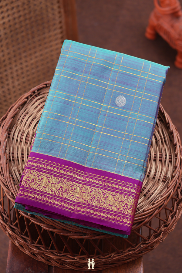 Kanchipuram Silk Saree In Dual Tone With Checks Design