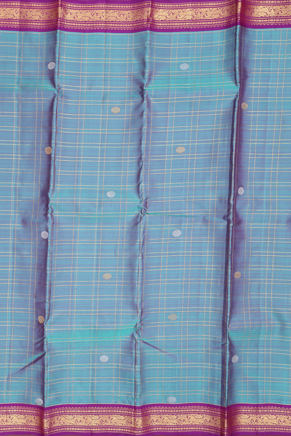 Kanchipuram Silk Saree In Dual Tone With Checks Design