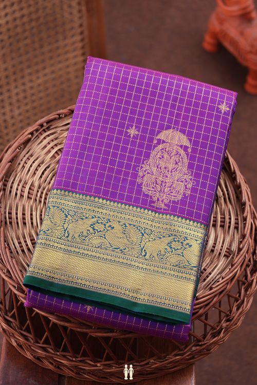 Kanchipuram Silk Saree In Purple With Checks Design