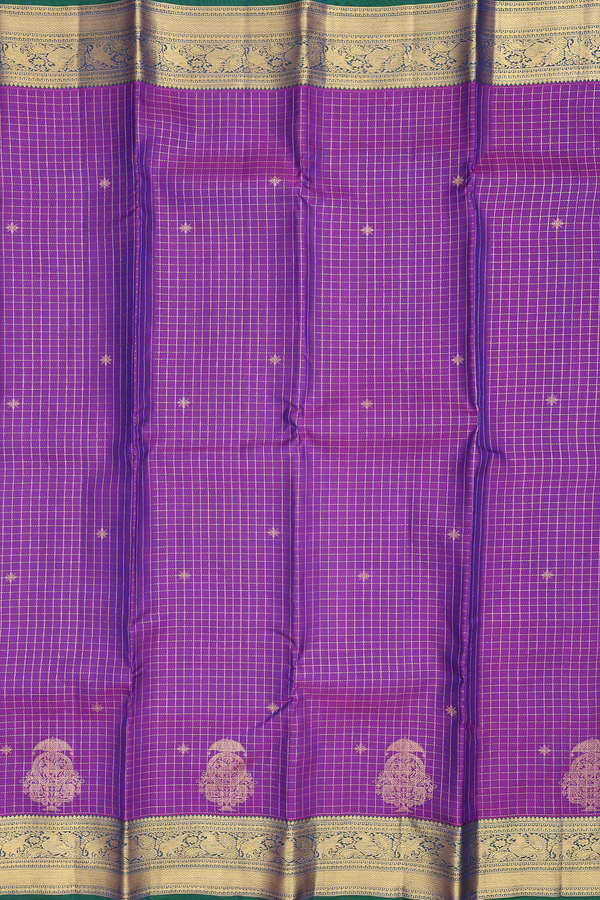 Kanchipuram Silk Saree In Purple With Checks Design