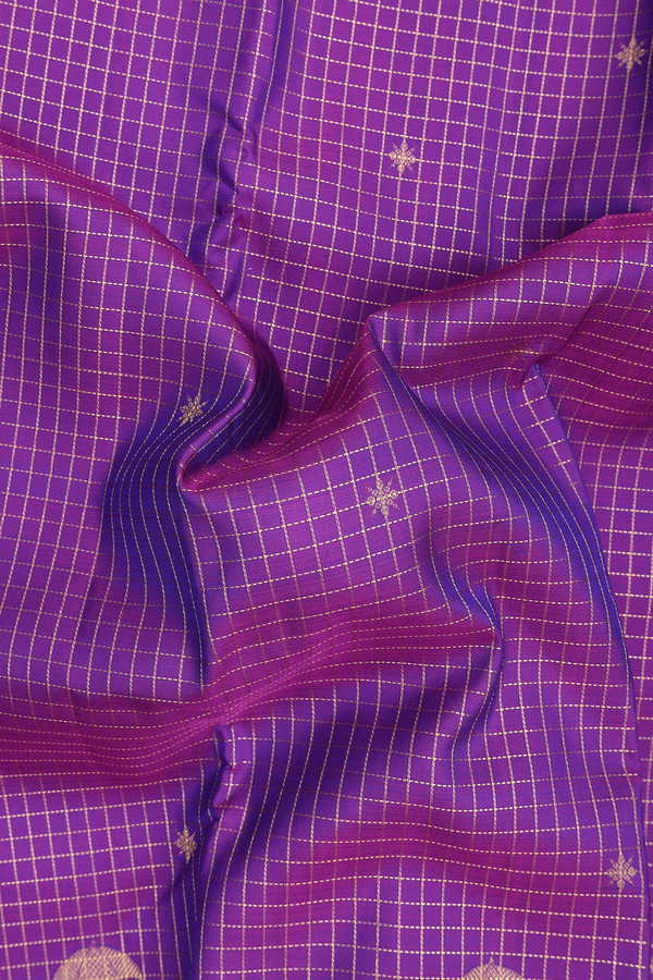Kanchipuram Silk Saree In Purple With Checks Design