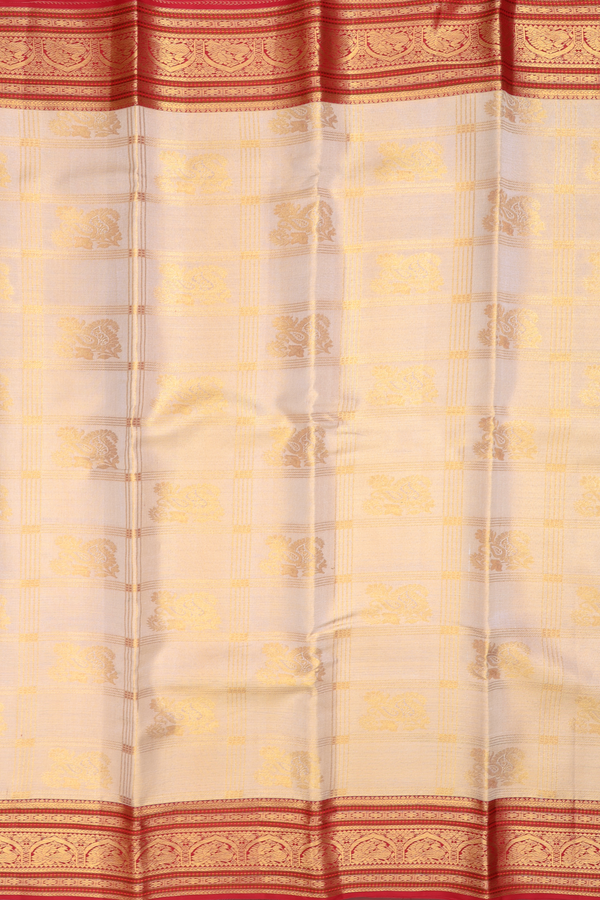 Kanchipuram Silk Saree In Tissue Cream With Checks Design