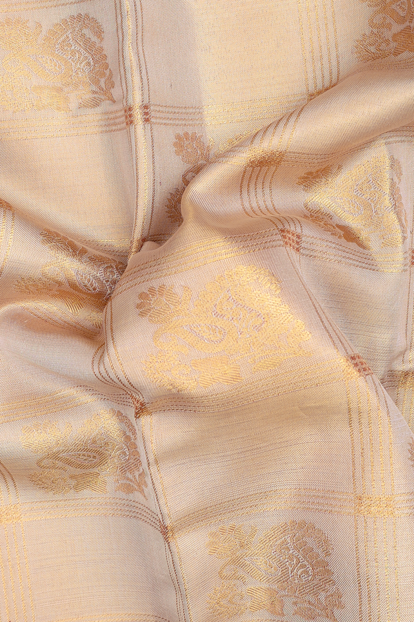 Kanchipuram Silk Saree In Tissue Cream With Checks Design