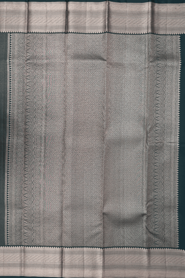 Kanchipuram Silk Saree In Green Along Stripes With Buttas