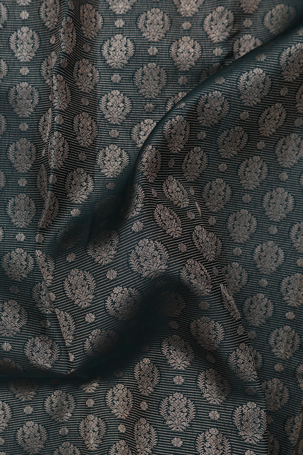 Kanchipuram Silk Saree In Green Along Stripes With Buttas