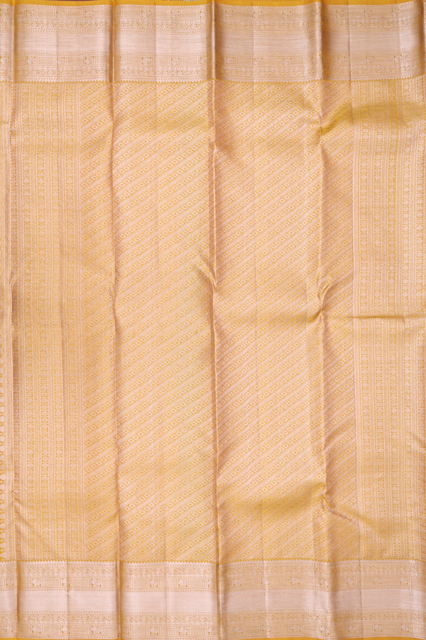 Kanchipuram Silk Saree In Saffron Yellow With Brocade Design