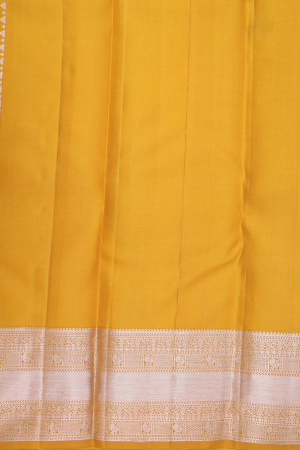Kanchipuram Silk Saree In Saffron Yellow With Brocade Design