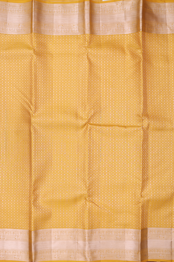 Kanchipuram Silk Saree In Saffron Yellow With Brocade Design