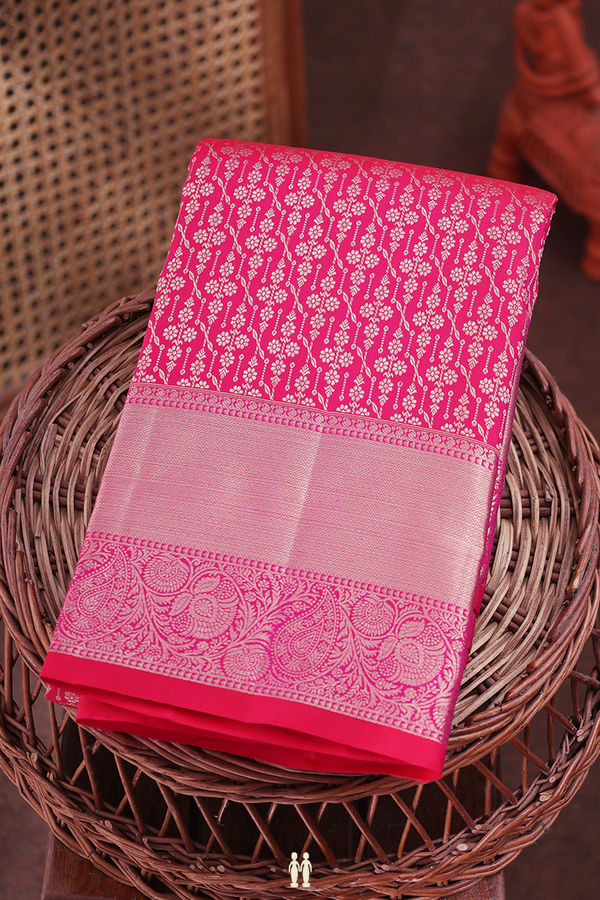 Kanchipuram Silk Saree In Rani Pink With Brocade Design