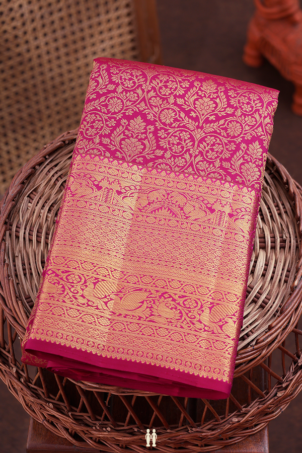 Kanchipuram Silk Saree In Dark Pink With Brocade Design