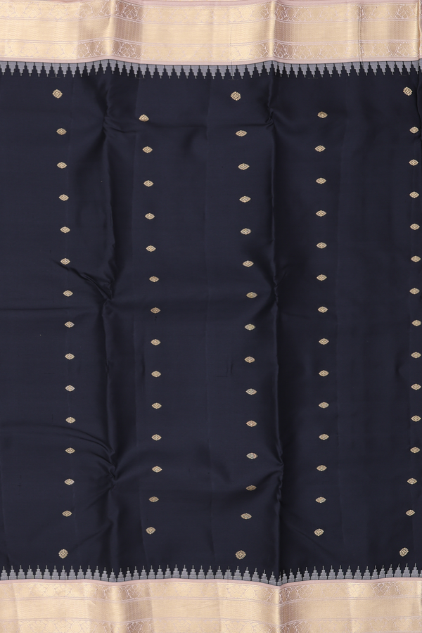 Kanchipuram Silk Saree In Black With Zari Buttas
