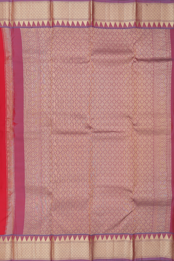 Kanchipuram Silk Saree In Chilli Red With Zari Buttas