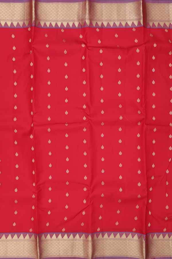 Kanchipuram Silk Saree In Chilli Red With Zari Buttas