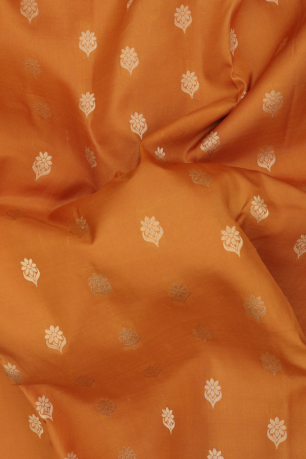 Kanchipuram Silk Saree In Golden Yellow With Floral Buttas