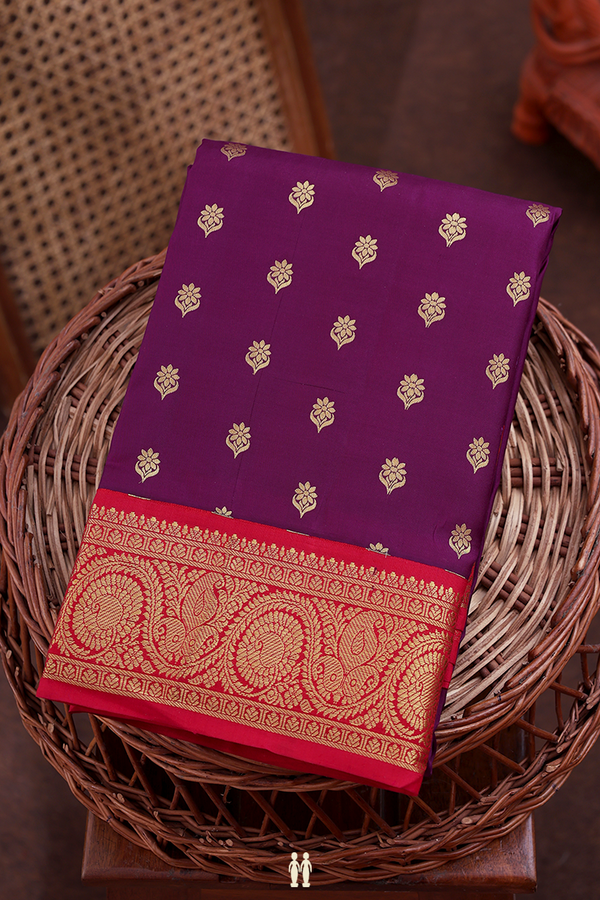 Kanchipuram Silk Saree In Plum Purple With Floral Buttas