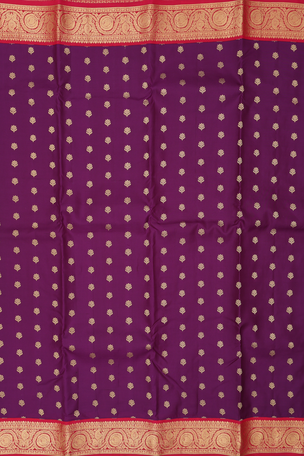 Kanchipuram Silk Saree In Plum Purple With Floral Buttas
