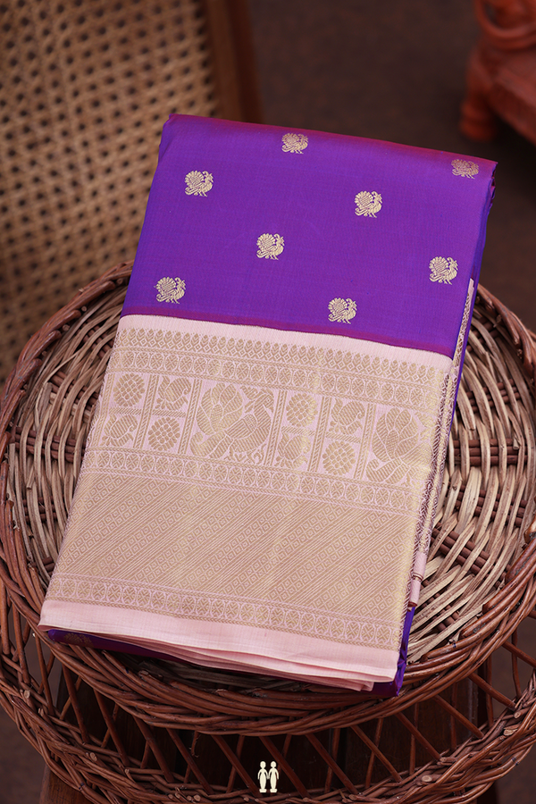Kanchipuram Silk Saree In Purple With Peacock Buttas