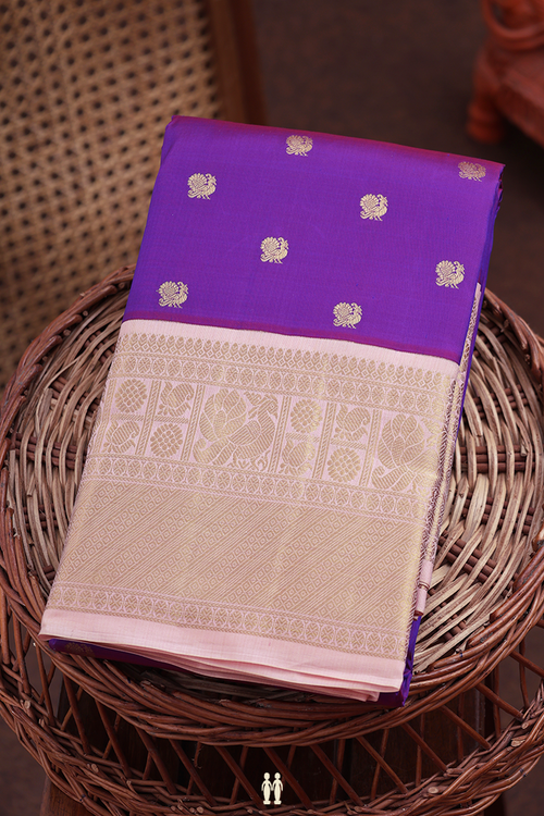 Kanchipuram Silk Saree In Purple With Peacock Buttas