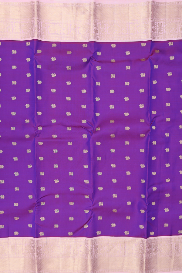 Kanchipuram Silk Saree In Purple With Peacock Buttas