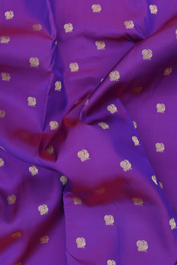 Kanchipuram Silk Saree In Purple With Peacock Buttas