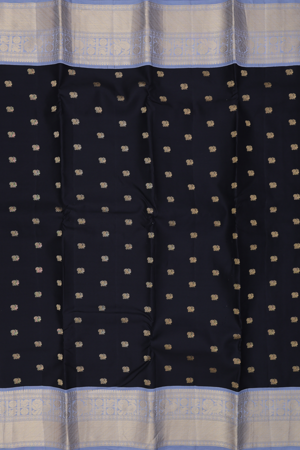 Kanchipuram Silk Saree In Black With Peacock Buttas