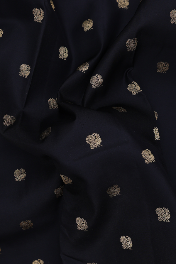 Kanchipuram Silk Saree In Black With Peacock Buttas