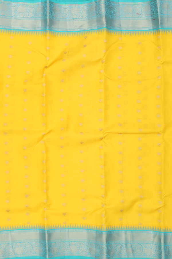 Kanchipuram Silk Saree In Yellow With Zari Buttas