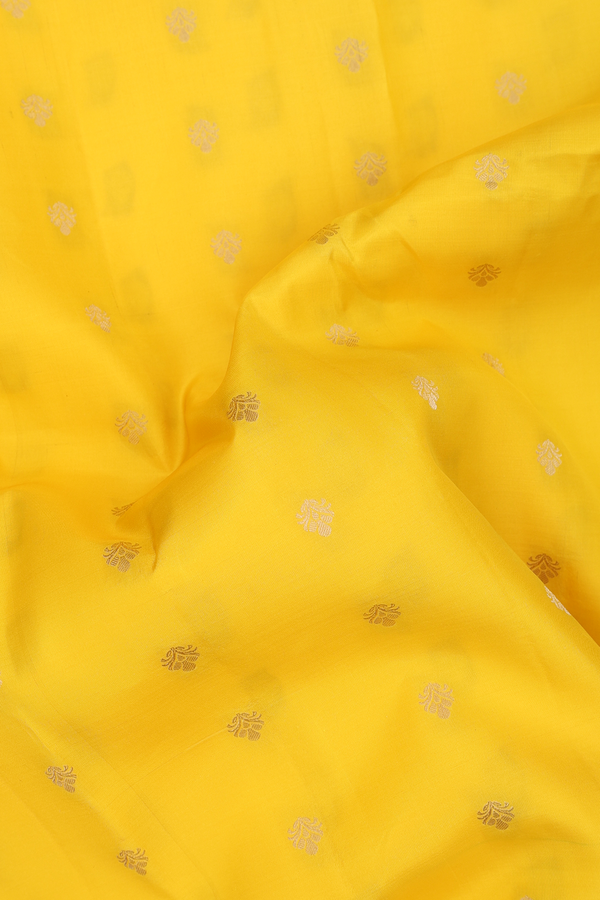 Kanchipuram Silk Saree In Yellow With Zari Buttas
