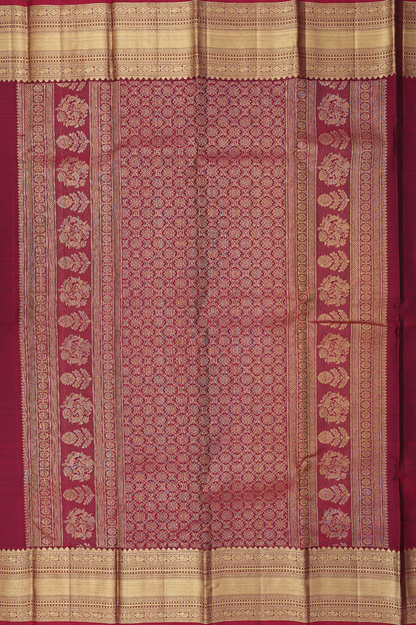 Kanchipuram Silk Saree In Forest Green With Checks Design